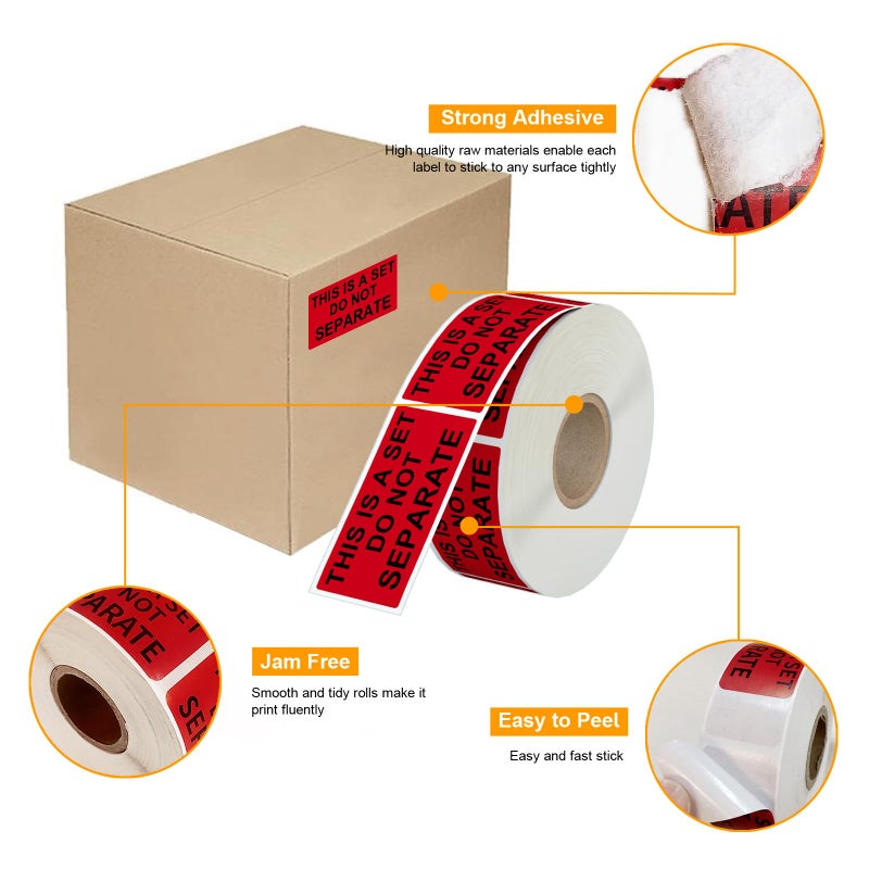 Labelebal 6 Rolls 1"" x 2"" Warning Label, This is a Set Do Not Separate Fluorescent Red FBA Packing Labels Permanent Adhesive (6 Rolls, 3000 Labels) - Image 4